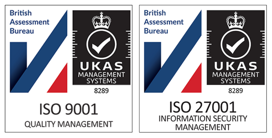 ISO 9001 and 27001 certification logos